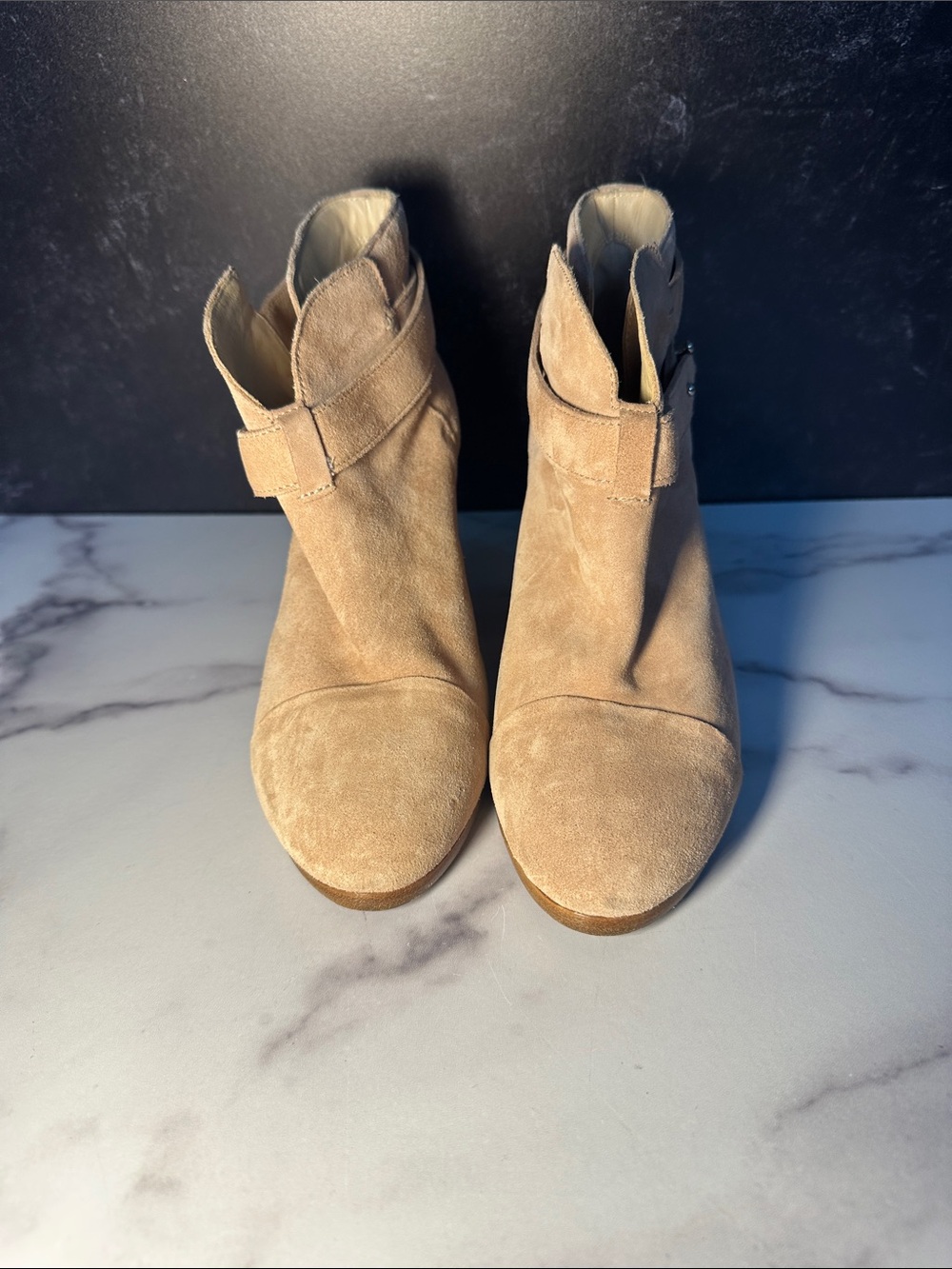 rag & bone Beige Suede Ankle Booties with Wrap Strap